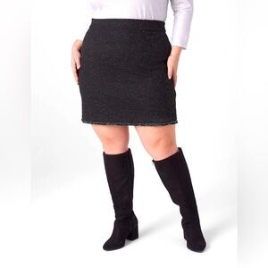 Lane Bryant Black Tweed Knit Metallic Thread Stretch Waist Pull On Mini Skirt 22